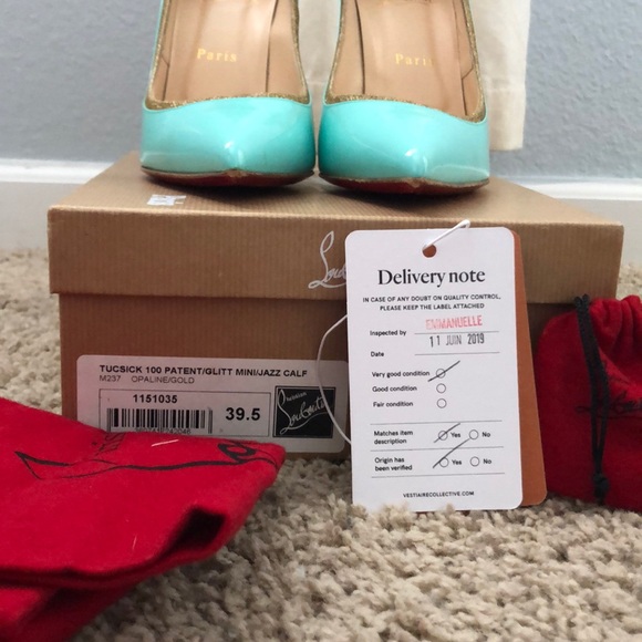 Tucsick Aqua, White, and Gold Louboutins - Picture 7 of 8